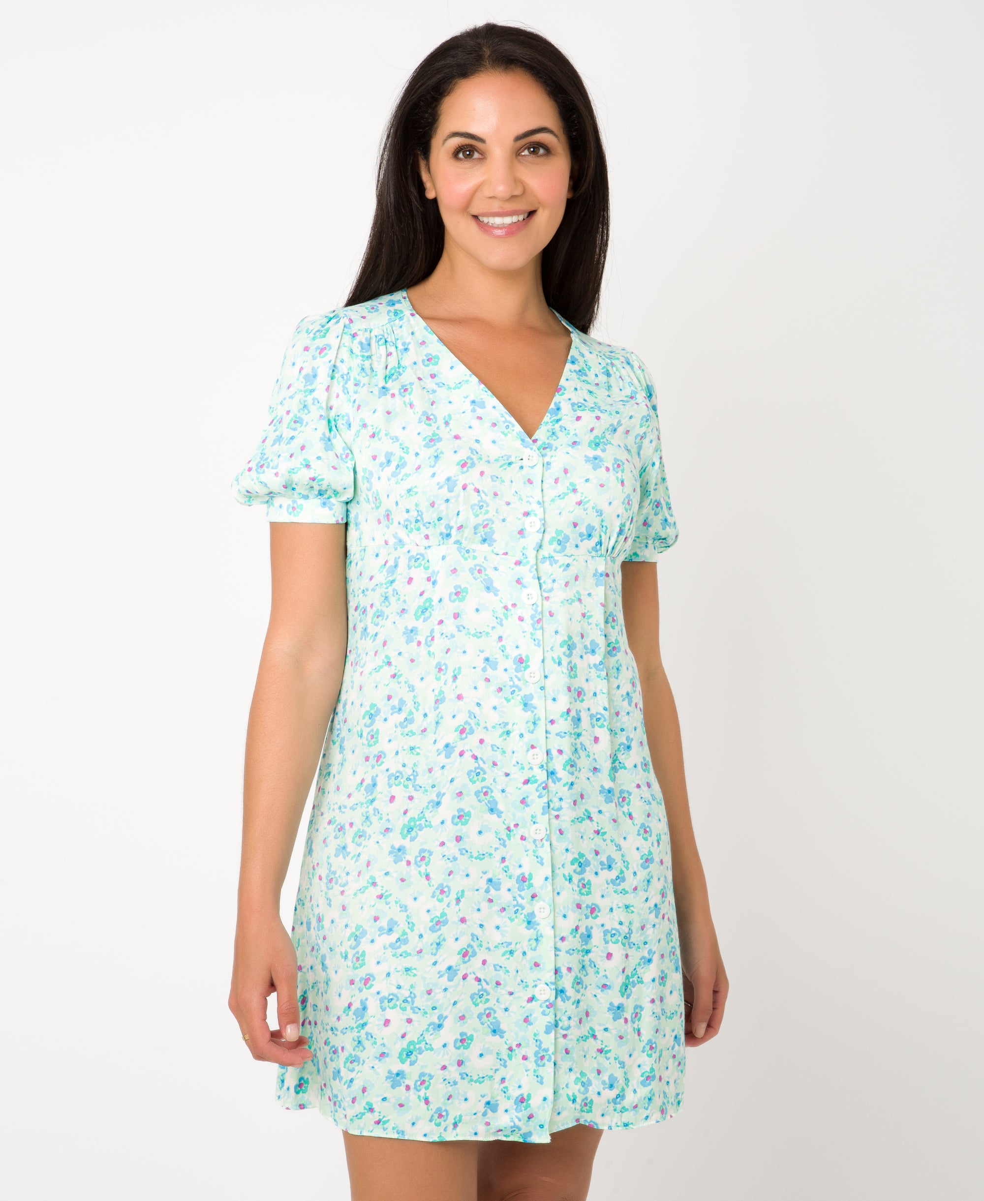 KRISP Printed V-Neck Button Through Mini Dress (11138)